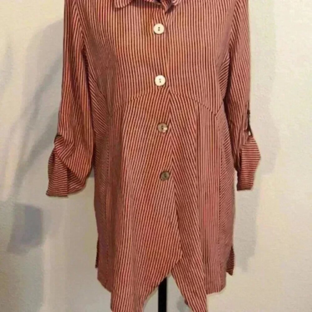 Soft Surroundings Tunic Stripe Button Down Asymme… - image 2
